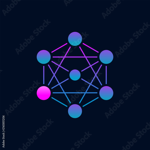 Neural Network Nodes Data Connection Geometric Neon Vector Icon