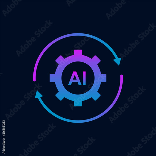 AI Process Automation Gear with Sync Arrows Neon Vector Icon