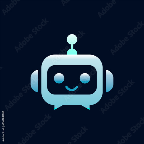 Cute Light Blue AI Robot Chatbot Virtual Assistant Neon Vector Icon