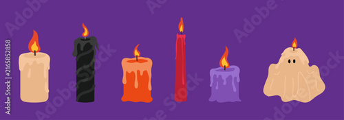 Bild auf Leinwand Set of Halloween candles in different shapes with melting wax