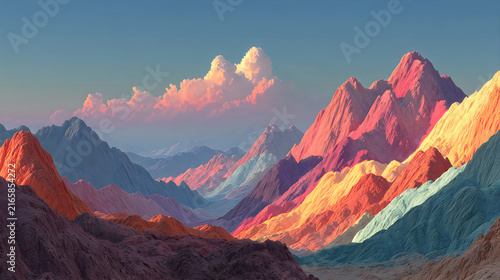 Scenic fantasy mountain range colorful environment concept wallpapers