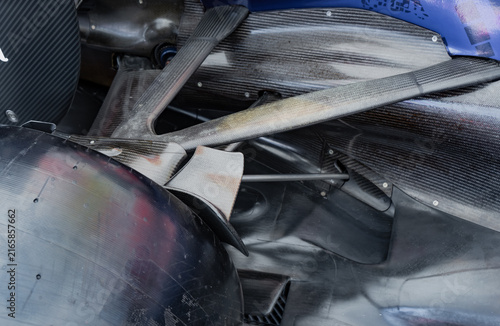 Принти на полотні Close up of formula racing car mechanical suspension components including carbon