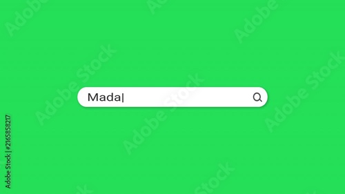 4K resolution search bar typing animation on green screen background. Features Madagascar travel search query with smooth typewriter effect. Clean flat minimal design, chroma key ready.
