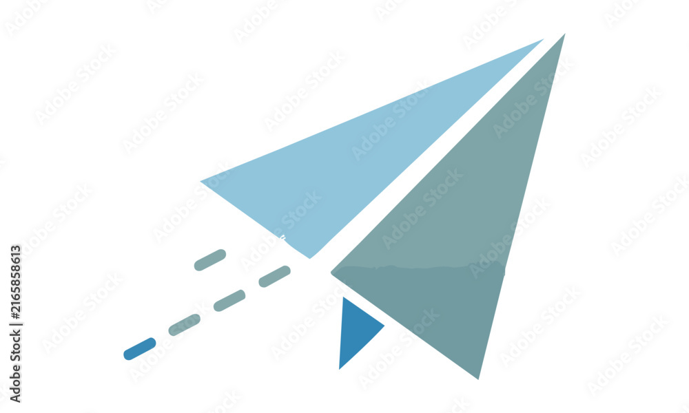 Naklejka premium Minimalist paper plane icon with simple geometric triangular shape and clean monoline stroke isolated on a white background, modern technology concept