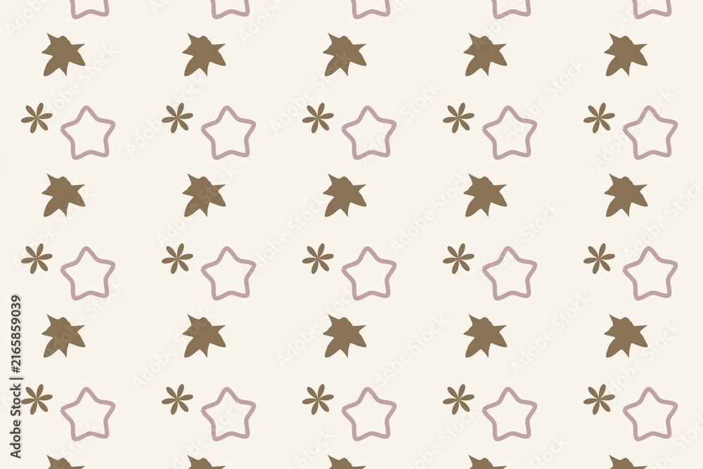 Fototapeta premium Modern botanical seamless tile, ditsy star flowers in tan