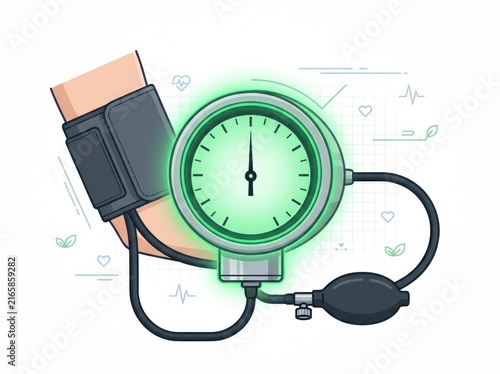Digital blood pressure monitor wrapped around human arm for medical