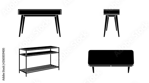 Set of Minimalist Modern Furniture Silhouette Icons for Home Design