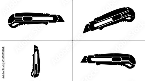 Set of utility knife silhouettes in multiple perspectives and angles