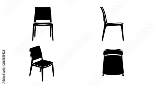 Set of Modern Minimalist Chair Silhouettes in Four Different Angles