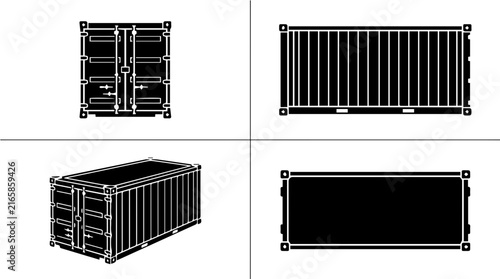 Shipping Container Icons Set with Various Views for Logistics