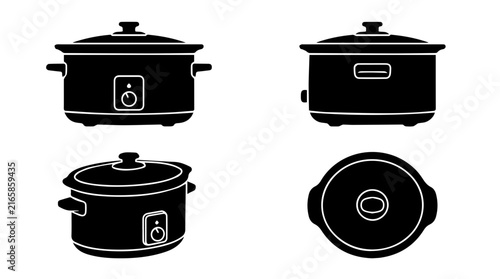 Slow Cooker Silhouette Icons in Multiple Views for Kitchen Design