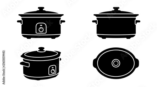 Slow Cooker Silhouette Icons Set Kitchen Appliance Vector Design