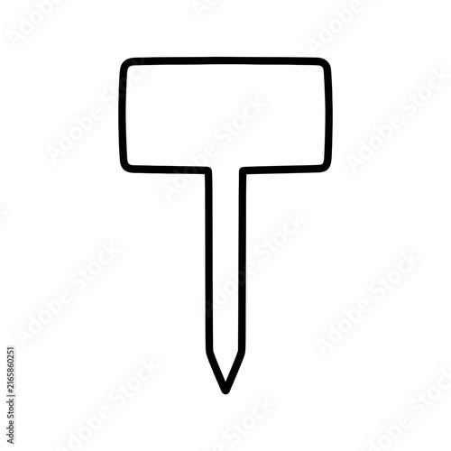 Minimalist plant label stake icon, black outline gardening marker for seedling identification.