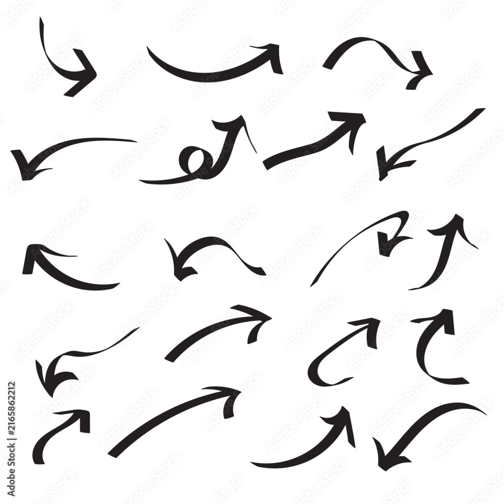 Obraz premium Set of hand drawn ink arrows collection isolated on a white background for design elements