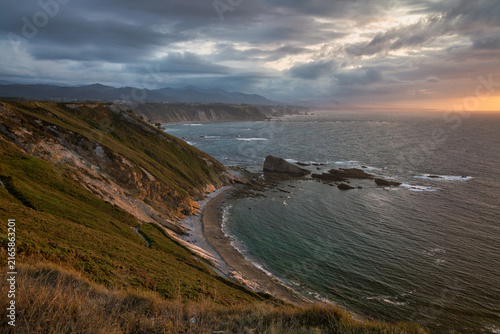 Playa de Pena Doria near Cabo vidio in asturias at sunset