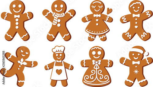 Cute Christmas Gingerbread Cookie Character Set Vector