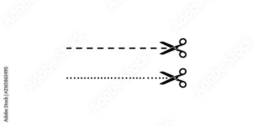 Konstfotografi Scissors cutting along dashed and dotted guidelines black vector icon set