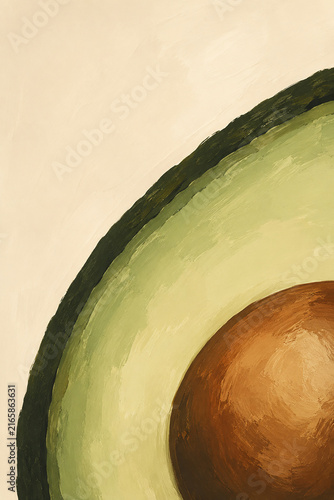 Avocado Half with Seed Close Up Hand Painted Food Illustration