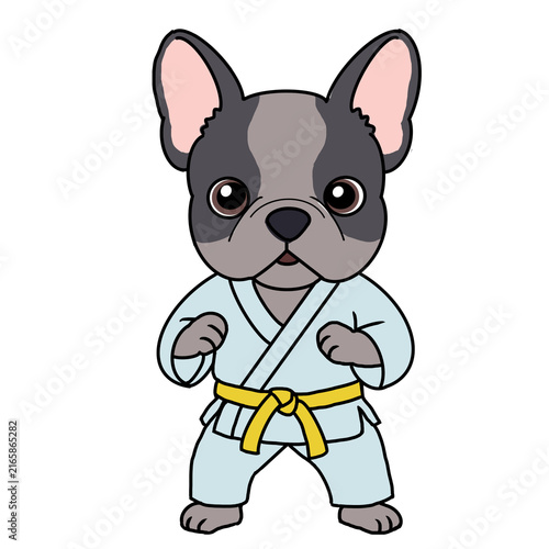 Foto Cute french bulldog martial arts fighter character vecter illustration