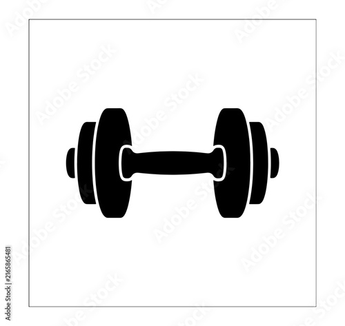 Black dumbbell gym equipment icon for weight lifting and physical fitness exercise training isolated design.