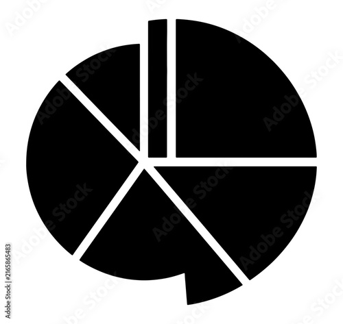 Pie chart icon with slice pulled out for data analysis infographic vector illustration on transparent bg.