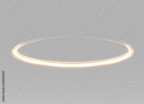 Warm golden halo ring tilted in perspective with a delicate luminous edge and smooth elliptical light trail