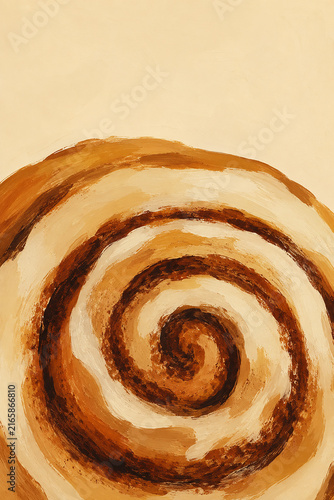 Cinnamon Roll Spiral Close Up Hand Painted Bakery Illustration