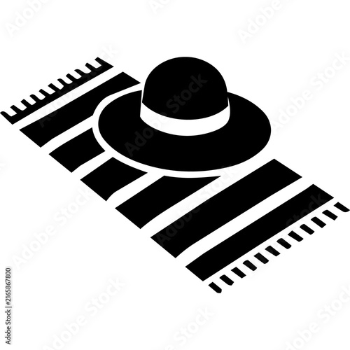 Beach Towel and Sun Hat Icon on White Background