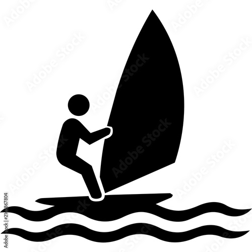 Windsurfer Silhouette Riding Waves on Sailboard