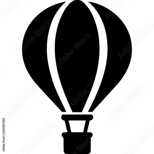 Black Hot Air Balloon Icon on White Background