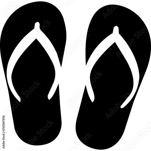 Black Flip Flop Sandals Icon on White Background