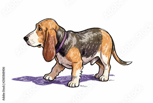 Watercolor Dachshund Dog Side View Illustration.