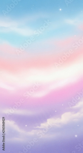 Pastel sky background with soft clouds and twinkling stars