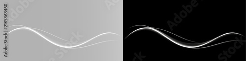 white wave lines with soft glow, smooth crossings and dynamic flowing light trails for modern design overlays