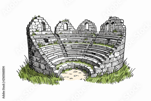 Ancient Amphitheater Ruins Sketch.