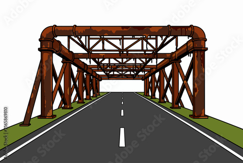 Steel Truss Bridge Roadway Illustration.