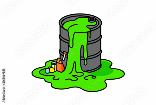 Toxic Green Slime Dripping From Barrel.