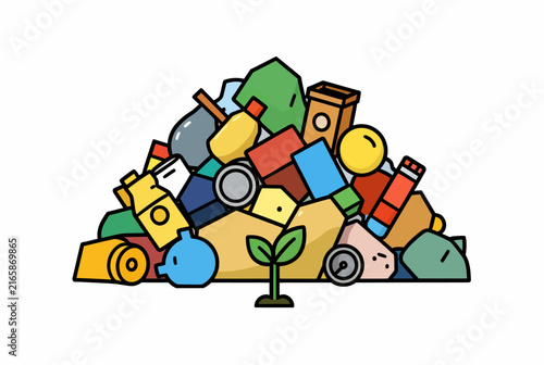Trash Pile With Green Sprout Illustration.