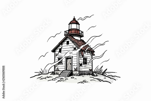 Vintage Lighthouse Sketch Illustration.