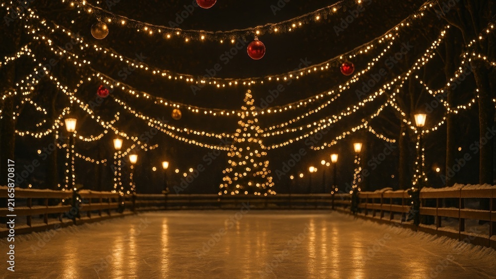 Fototapeta premium Festive lights adorn winter night.