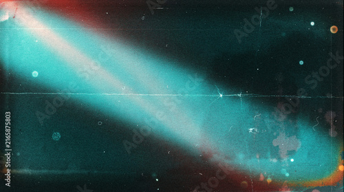Cyan and Teal Light Leak Texture Overlay: Retro Film Burn Background with Dust, Scratches and Bokeh