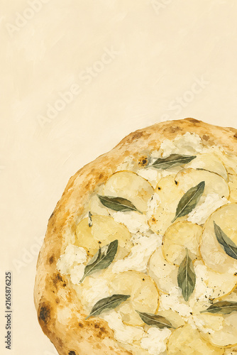 Pizza with Potatoes, Ricotta and Sage Hand Painted Food Illustration