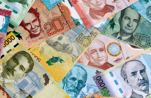 Принти на полотні Costa Rican colon money banknotes pile on table
