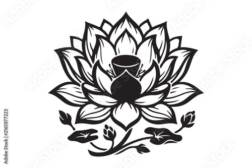 Lotus flower blossom illustration with detailed petals waterlily botanical