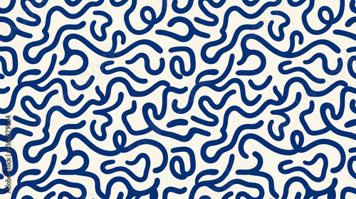 Blue Seamless Squiggly Line Pattern Abstract Vector Background
