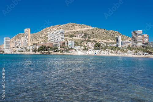 Coastal City Skyline with Mountains and Beach Mediterranean Resort