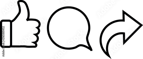 Like, comment, and share icon set. Social media post reaction concept