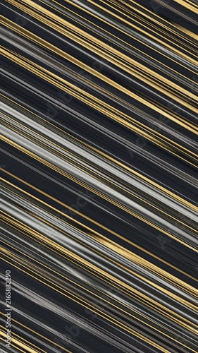 Looping animation of diagonal metallic gold and silver lines moving on dark background, luxury abstract geometric background, seamless loop