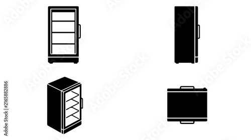 Commercial Glass Fridge Vector Set with Multi Angle Display Views