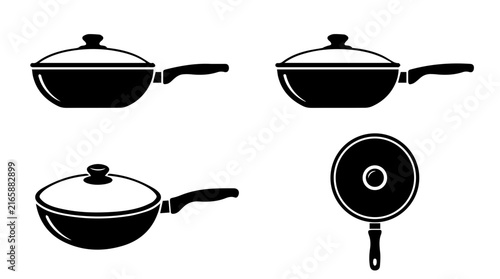 Diverse Wok Pan Silhouette Icons for Culinary and Kitchen Designs